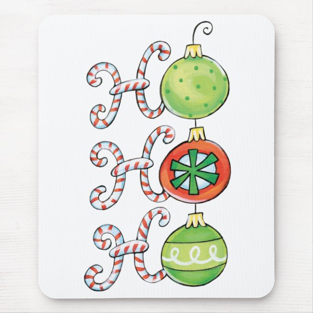 Cute Christmas Ho Ho Ho, Candy Canes Ornaments Mouse Mat (Front)