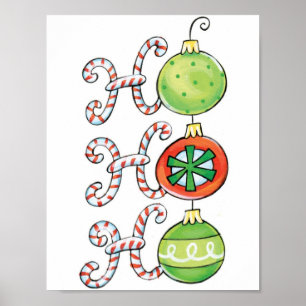 Cute Christmas Ho Ho Ho, Candy Canes Ornaments Poster