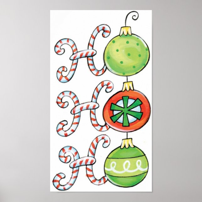 Cute Christmas Ho Ho Ho, Candy Canes Ornaments Poster (Front)