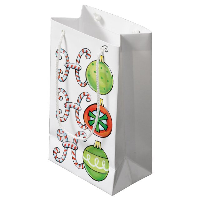 Cute Christmas Ho Ho Ho, Candy Canes Ornaments Small Gift Bag (Front Angled)