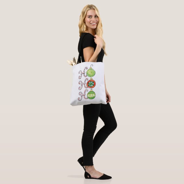 Cute Christmas Ho Ho Ho, Candy Canes Ornaments Tote Bag (On Model)