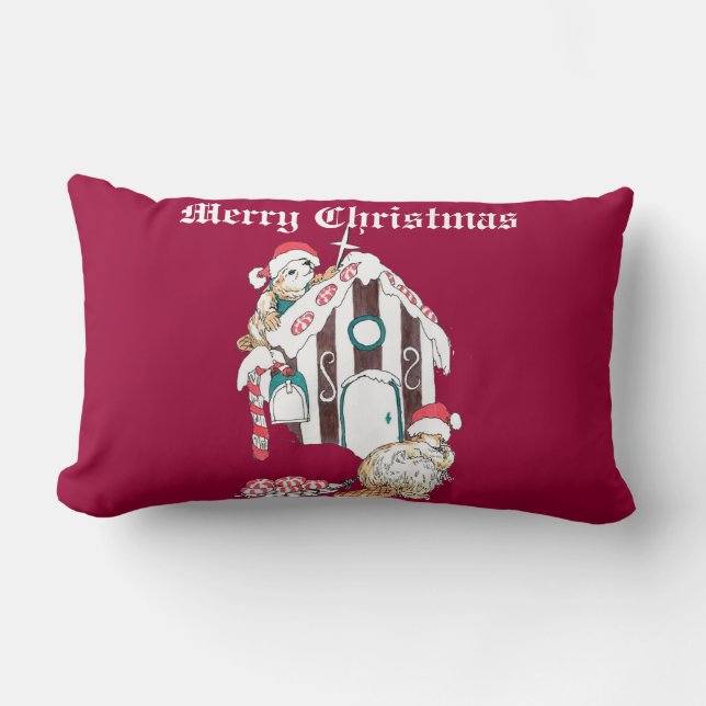Cute Christmas Holiday Beaver Chalet Lumbar Cushion (Front)