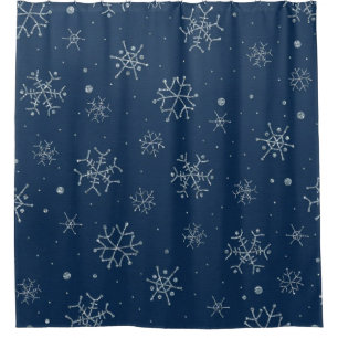 Cute Christmas holiday blue snowflake winter Xmas Shower Curtain