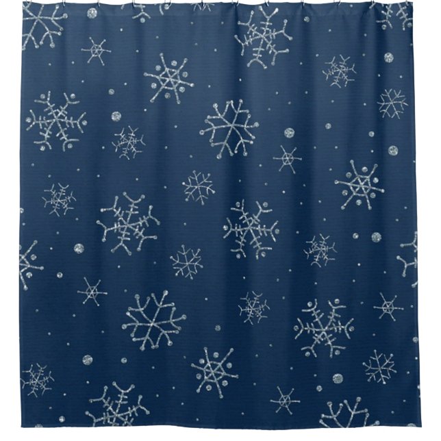 Cute Christmas holiday blue snowflake winter Xmas Shower Curtain (Front)