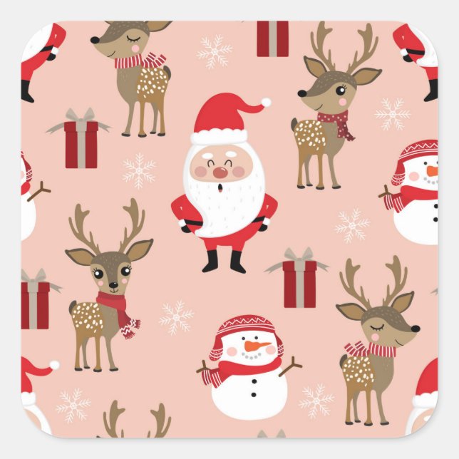 Cute Christmas Holiday Cartoon Square Sticker (Front)