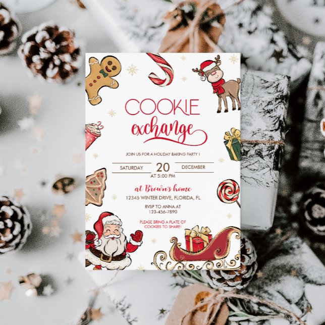 Cute Christmas Holiday Cookie Exchange Party Invitation (Creator Uploaded)