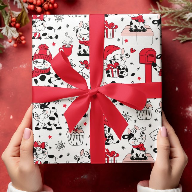 Cute Christmas Holiday Cows Gifts Modern Pattern Wrapping Paper (Creator Uploaded)