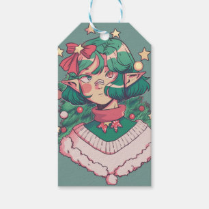 Cute Christmas Holiday Elf Anime Girl Gift Tags