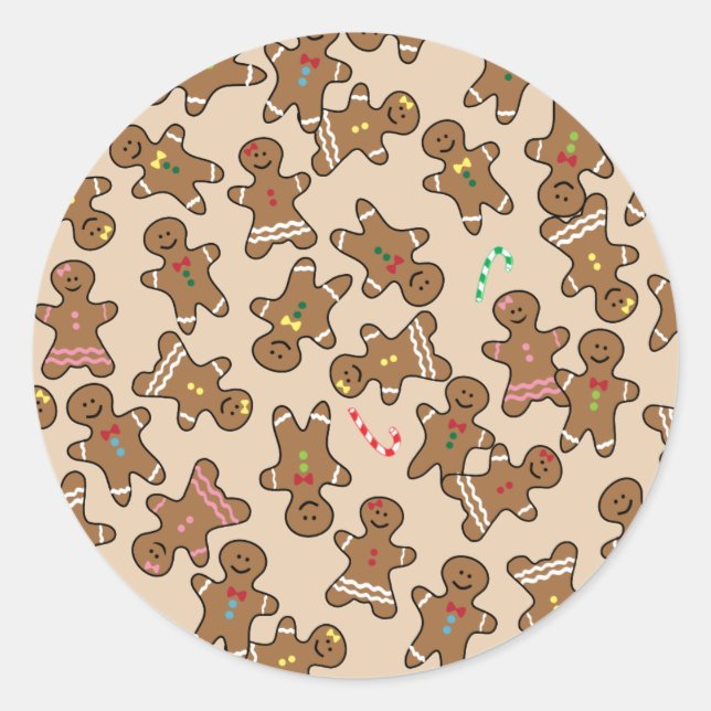 Cute Christmas Holiday Gingerbread Men Cookies Classic Round Sticker (Front)