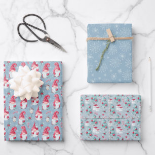 Cute Christmas Holiday Gnome Wrapping Paper Sheet