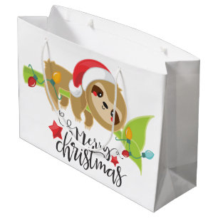 Cute Christmas Holiday Kawaii sloth Large Gift Bag
