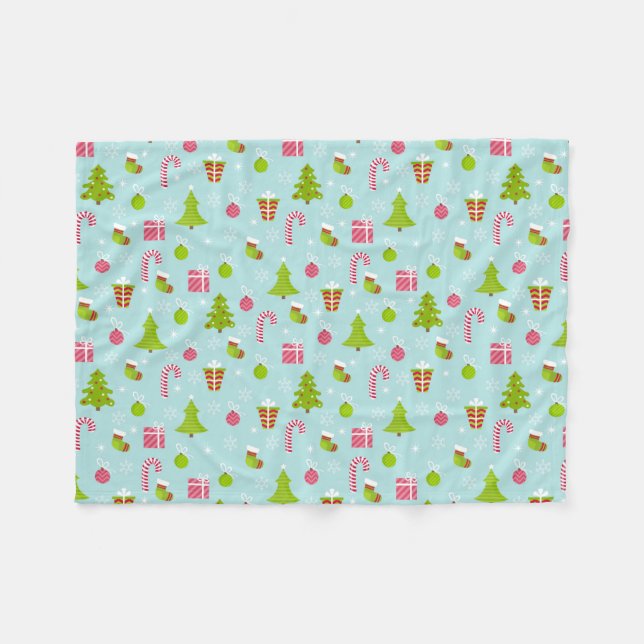 Cute Christmas Holiday Pattern Fleece Blanket (Front (Horizontal))