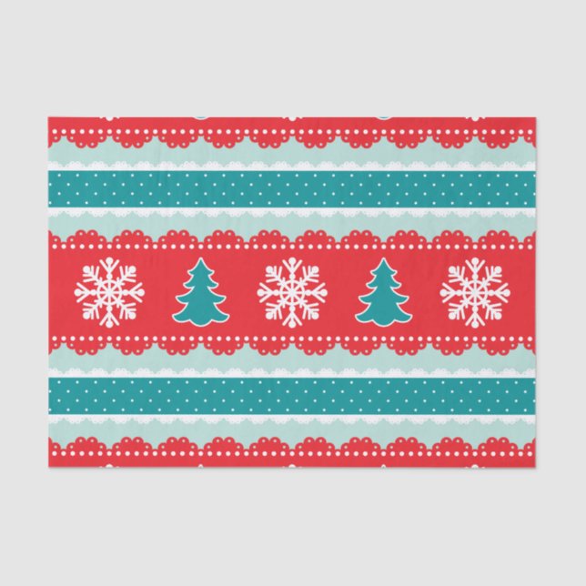 Cute Christmas Holiday Pattern In Red Teal Mint Tissue Paper (Front)