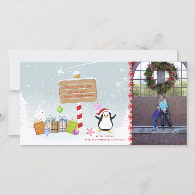Cute Christmas holiday penguin photocard (Front)