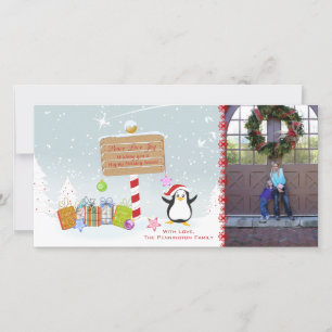 Cute Christmas holiday penguin photocard Card