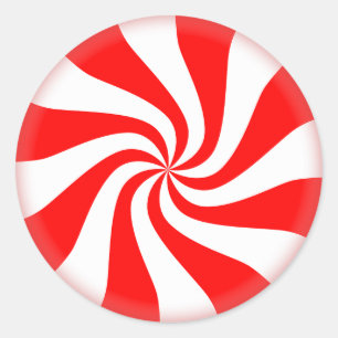 Cute Christmas Holiday Peppermint Candy Red/White Classic Round Sticker