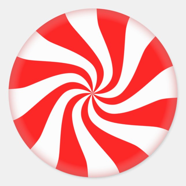 Cute Christmas Holiday Peppermint Candy Red/White Classic Round Sticker (Front)