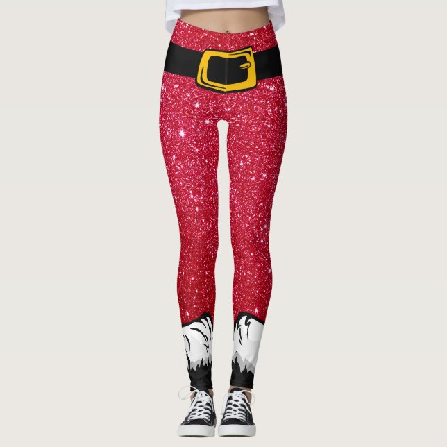 Cute Christmas Holiday Red Glitter Santa Pants (Front)