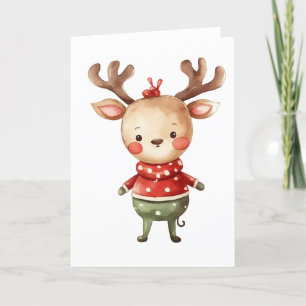 Cute Christmas Holiday Reindeer Bundled Up 2 BLANK Card