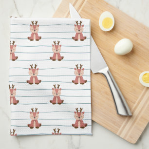 Cute Christmas Holiday Reindeer Pattern Tea Towel