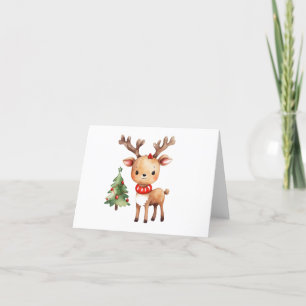 Cute Christmas Holiday Reindeer with Tree BLANK  Card