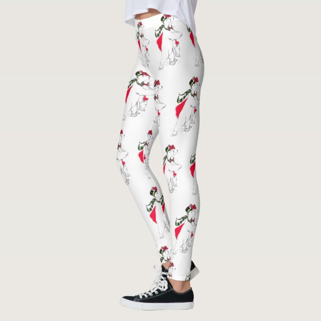 Cute Christmas Holiday Skating Dancing Polar Bears Leggings (Left)