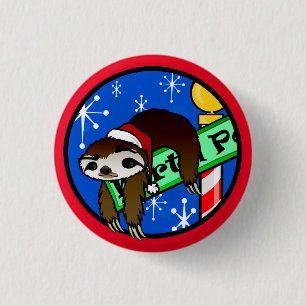 CUTE CHRISTMAS HOLIDAY SLOTH ROUND BUTTON