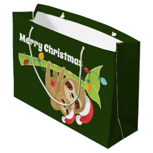 Cute Christmas Holiday sloths add message Large Gift Bag