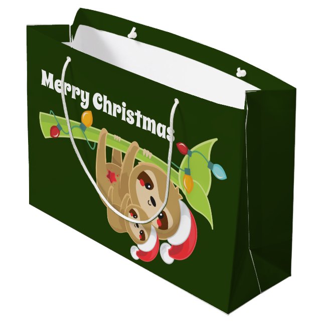 Cute Christmas Holiday sloths add message Large Gift Bag (Back Angled)
