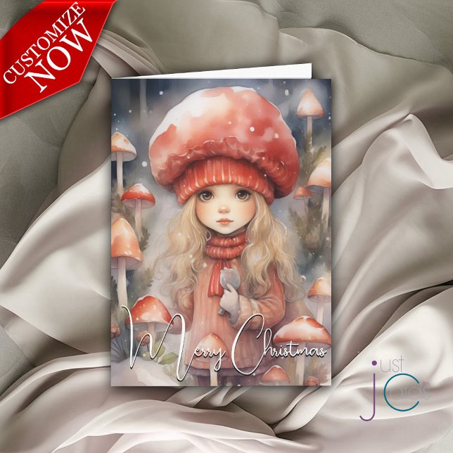 Cute Christmas Holiday Toadstool Pixie  Card (Customizable text )