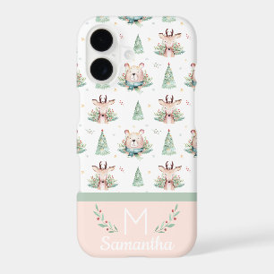 Cute Christmas Holiday Trees Bear & Deer Monogram