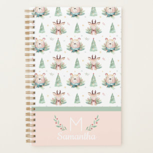 Cute Christmas Holiday Trees Bear & Deer Monogram Planner