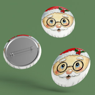 Cute Christmas Holiday Watercolor Santa Face 6 Cm Round Badge
