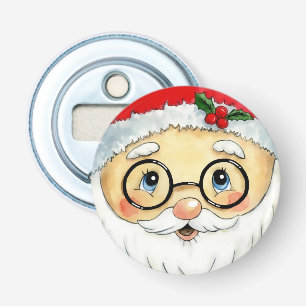 Cute Christmas Holiday Watercolor Santa Face Bottle Opener