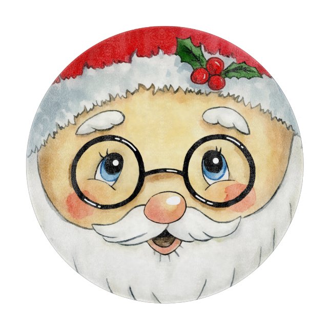 Cute Christmas Holiday Watercolor Santa Face Cutting Board (Front)
