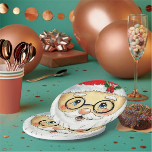 Cute Christmas Holiday Watercolor Santa Face Paper Plate