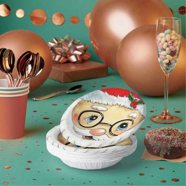 Cute Christmas Holiday Watercolor Santa Face Paper Plate (Multi)