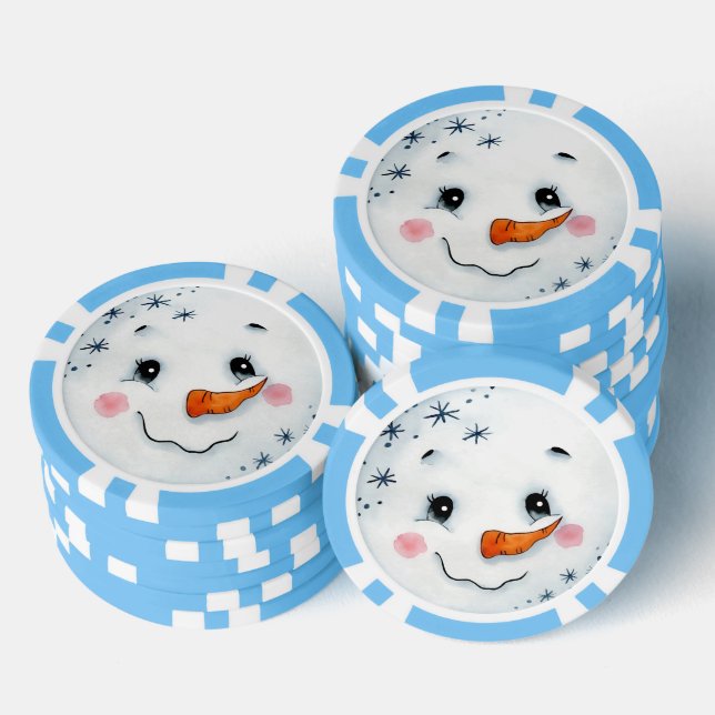 Cute Christmas Holiday Watercolor Snowman Face Poker Chips (Stack)