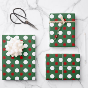 Cute Christmas Holidays Polka Dots Pattern Green Wrapping Paper Sheet