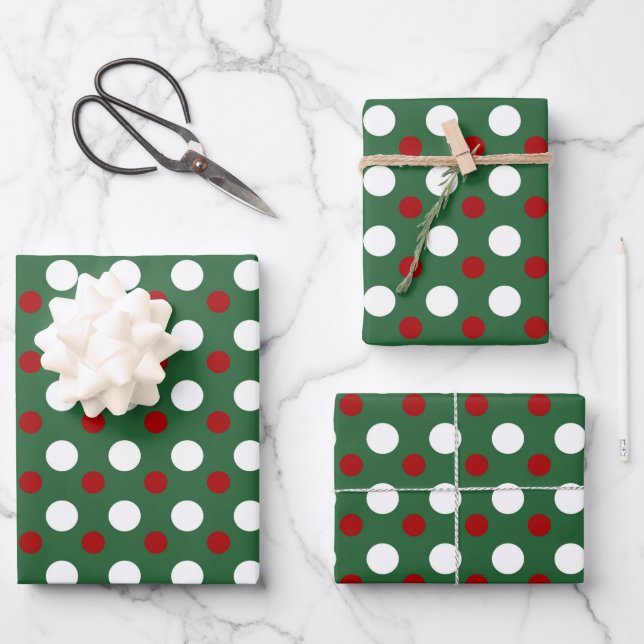 Cute Christmas Holidays Polka Dots Pattern Green Wrapping Paper Sheet (Front)