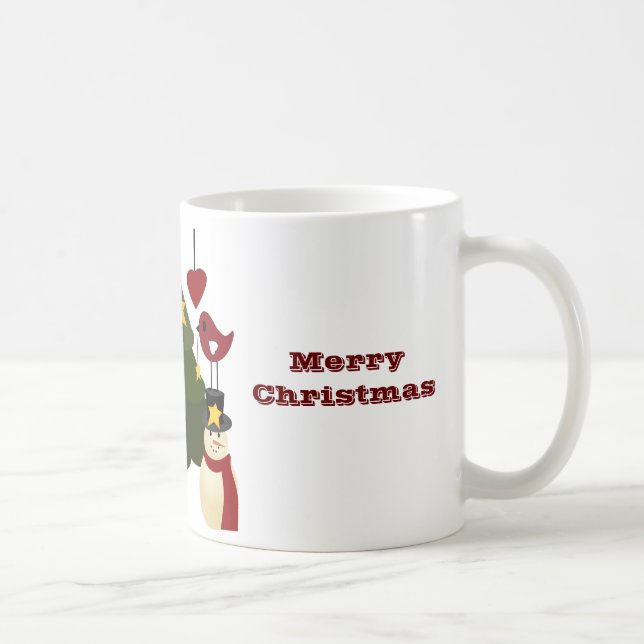 Cute Christmas Holidays Tree Snowman Stars Bird Coffee Mug (Right)