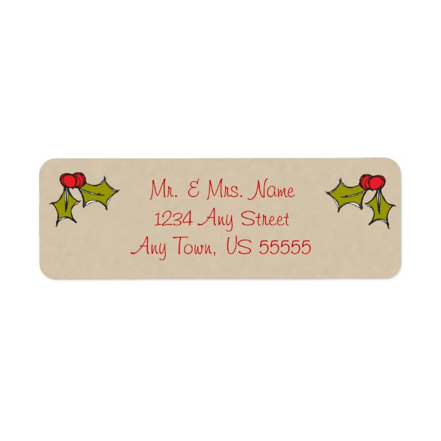 Cute Christmas Holly Address Labels (Front)