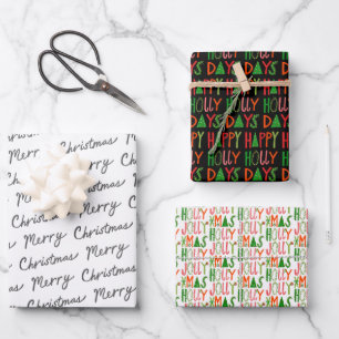 Cute Christmas Holly Days Jolly Xmas Holiday Wrapping Paper Sheet