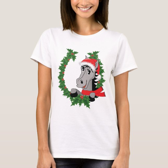 Cute Christmas Horse Sleepshirt Shirt Dress (Front)