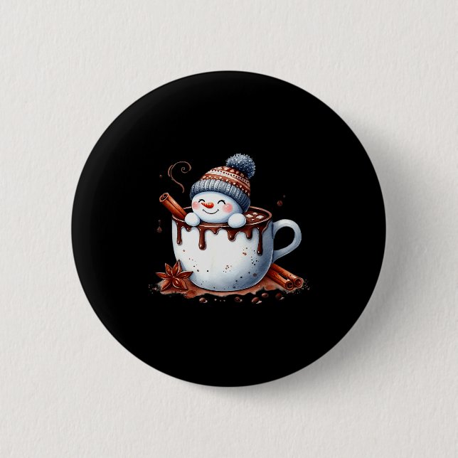 Cute Christmas Hot Chocolate Snowman  6 Cm Round Badge (Front)