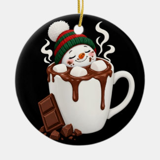 Cute Christmas Hot Chocolate Snowman Ceramic Tree Decoration