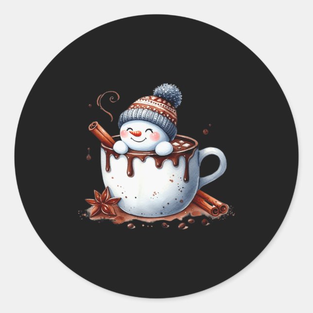 Cute Christmas Hot Chocolate Snowman  Classic Round Sticker (Front)