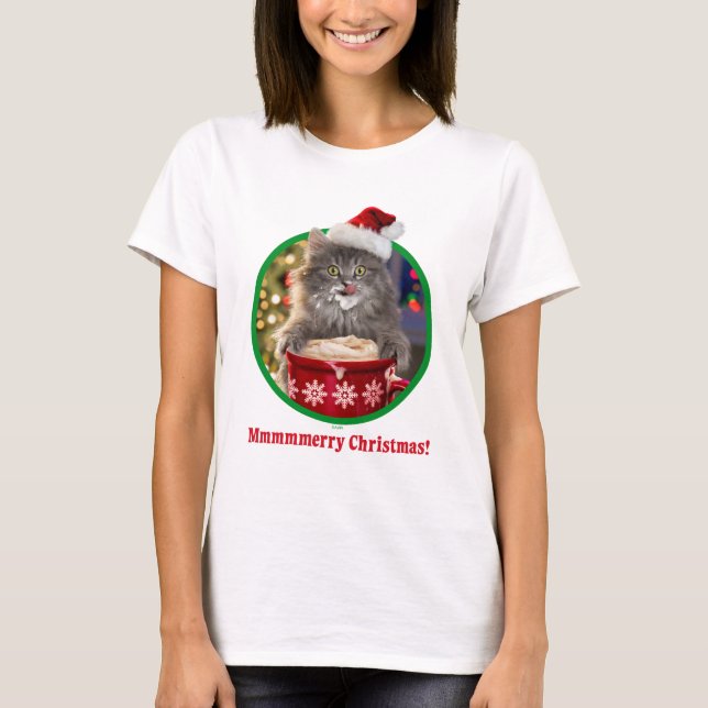 Cute Christmas Hot Cocoa Kitty T-Shirt (Front)