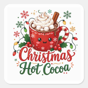 Cute Christmas Hot Cocoa Mug Square Sticker