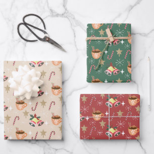 Cute Christmas Hot Cocoa Party Pattern Wrapping Paper Sheet